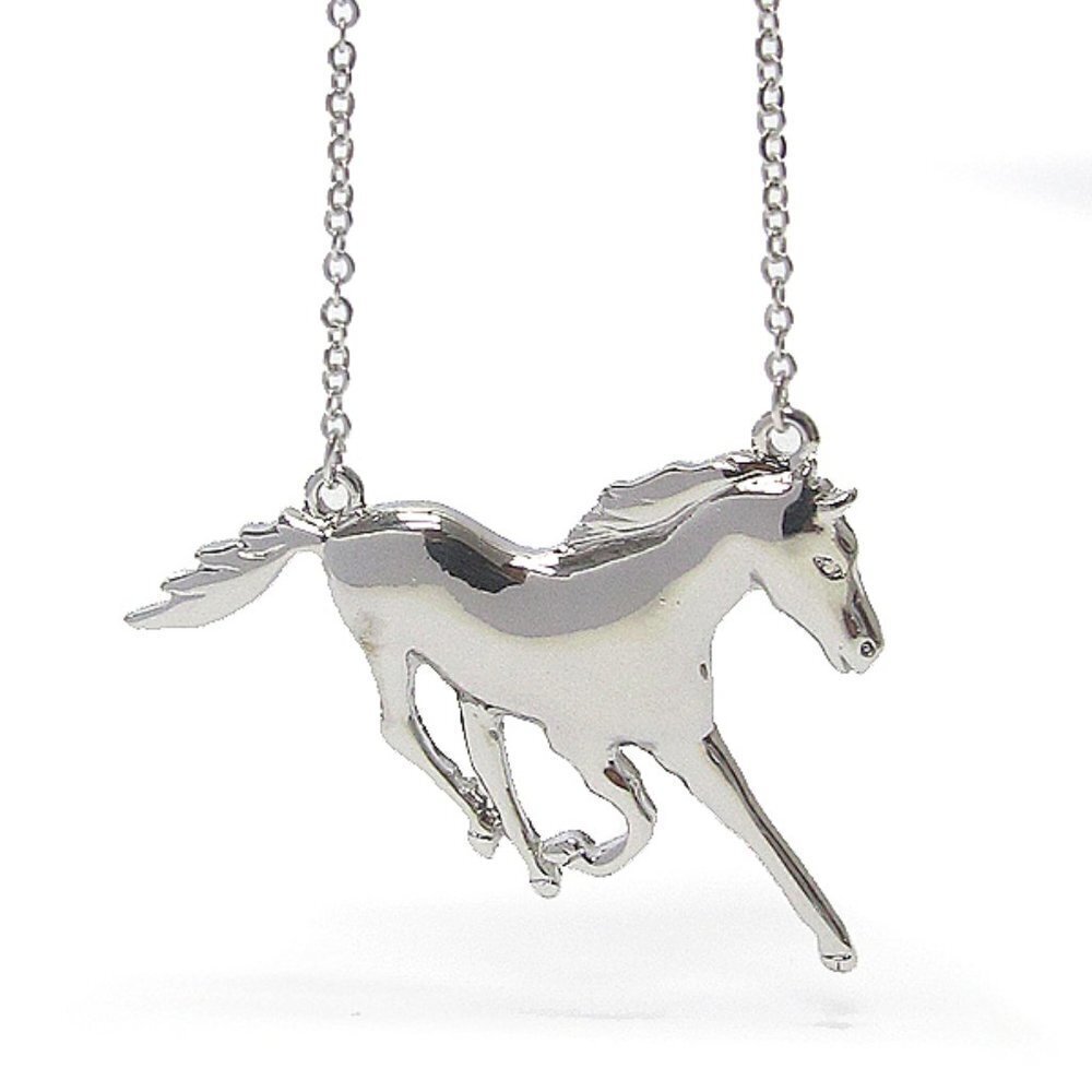 Girls Womens Miniature Galloping Run Arabian Horse Silvertone Charm Necklace
